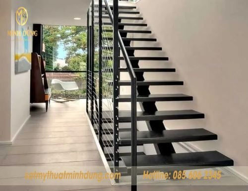 Mẫu lan can cầu thang sắt hộp đẹp